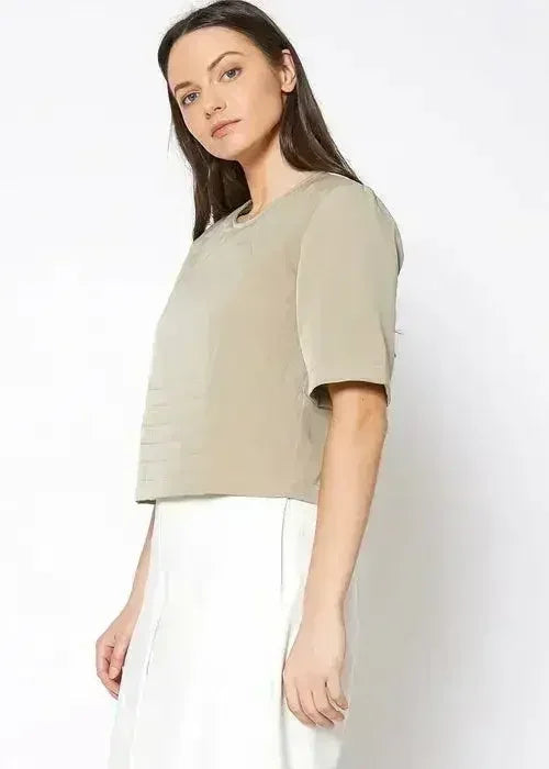 Embossed Short Sleeve Crop Top - Women's Minimalist Style - SJB-DIAMOND ELITES