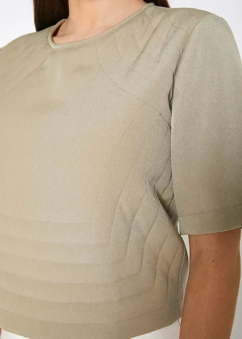 Embossed Short Sleeve Crop Top - Women's Minimalist Style - SJB-DIAMOND ELITES