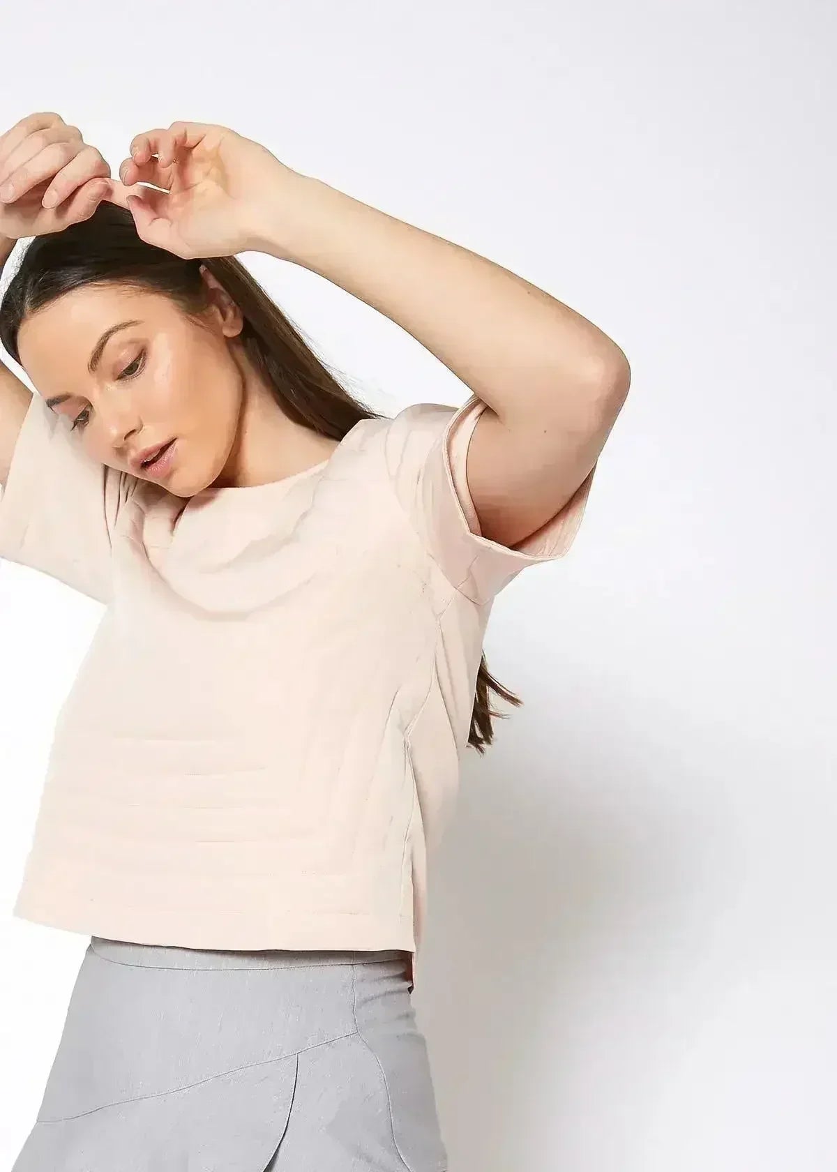 Embossed Short Sleeve Crop Top - Women's Minimalist Style - SJB-DIAMOND ELITES