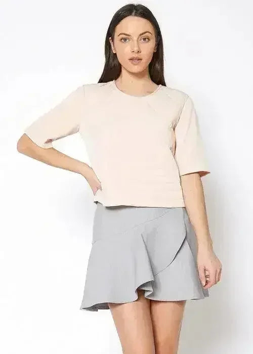 Embossed Short Sleeve Crop Top - Women's Minimalist Style - SJB-DIAMOND ELITES