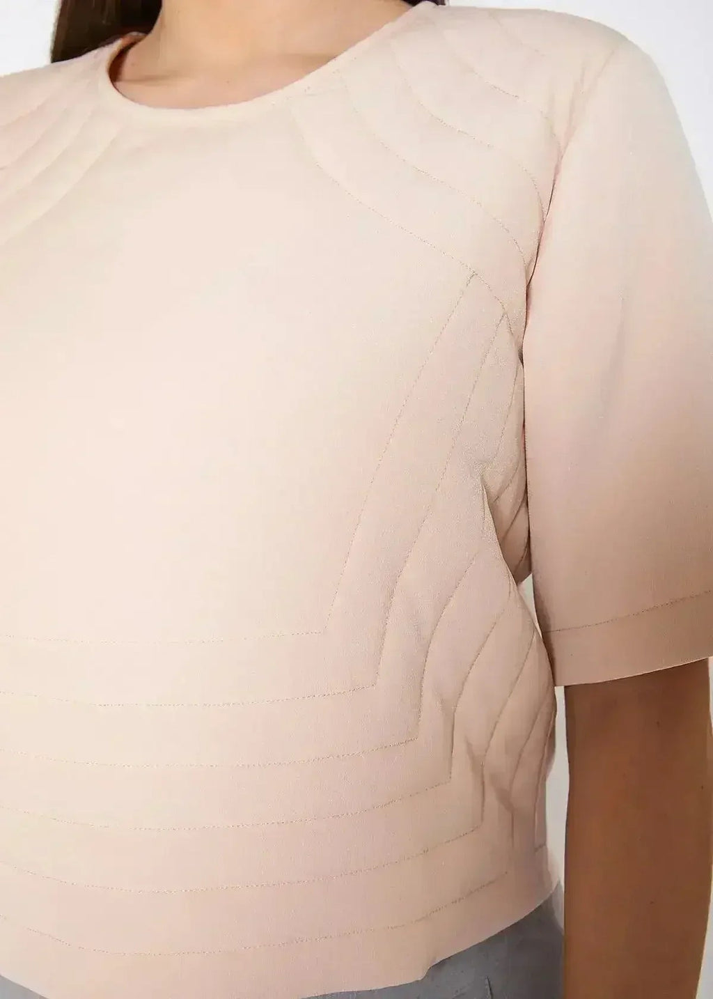 Embossed Short Sleeve Crop Top - Women's Minimalist Style - SJB-DIAMOND ELITES