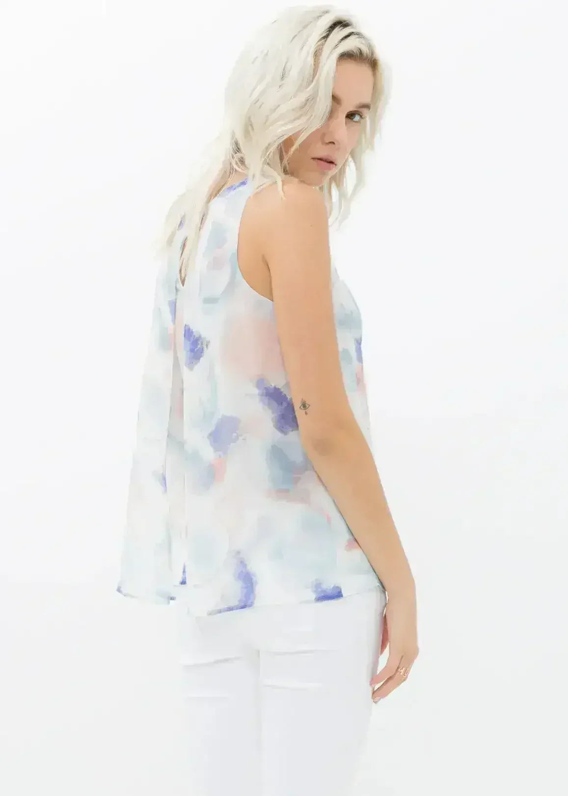Women's Sleeveless Slit Blouse In Water Color | Femstylo - SJB-DIAMOND ELITES