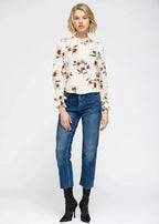 Women's Rust Flower Mockneck Smocked Sleeve Blouse | Femstylo - SJB-DIAMOND ELITES