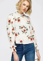 Women's Rust Flower Mockneck Smocked Sleeve Blouse | Femstylo - SJB-DIAMOND ELITES