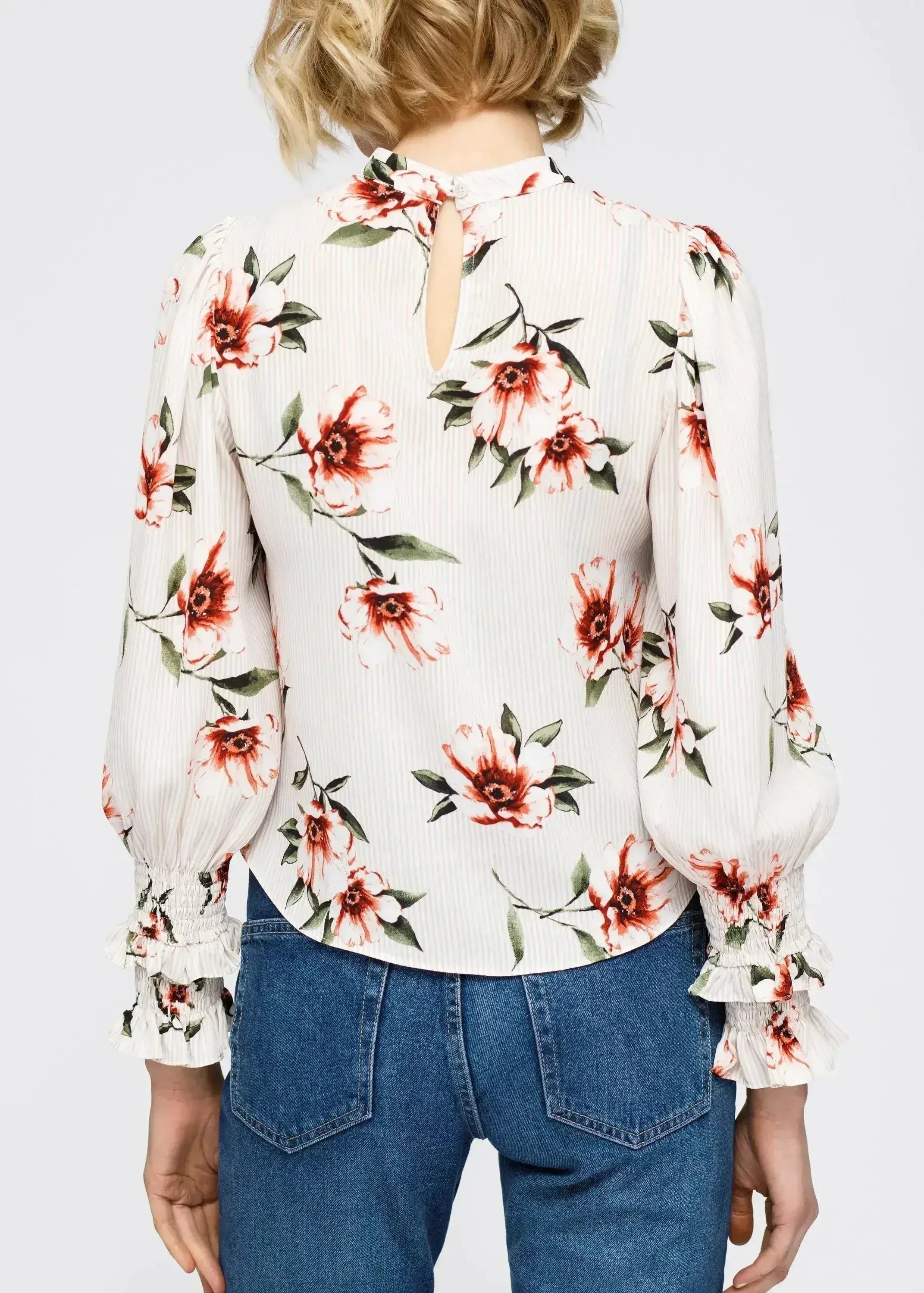 Women's Rust Flower Mockneck Smocked Sleeve Blouse | Femstylo - SJB-DIAMOND ELITES