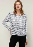 Printed Wrap Hem Checked Blouse | Femstylo - SJB-DIAMOND ELITES