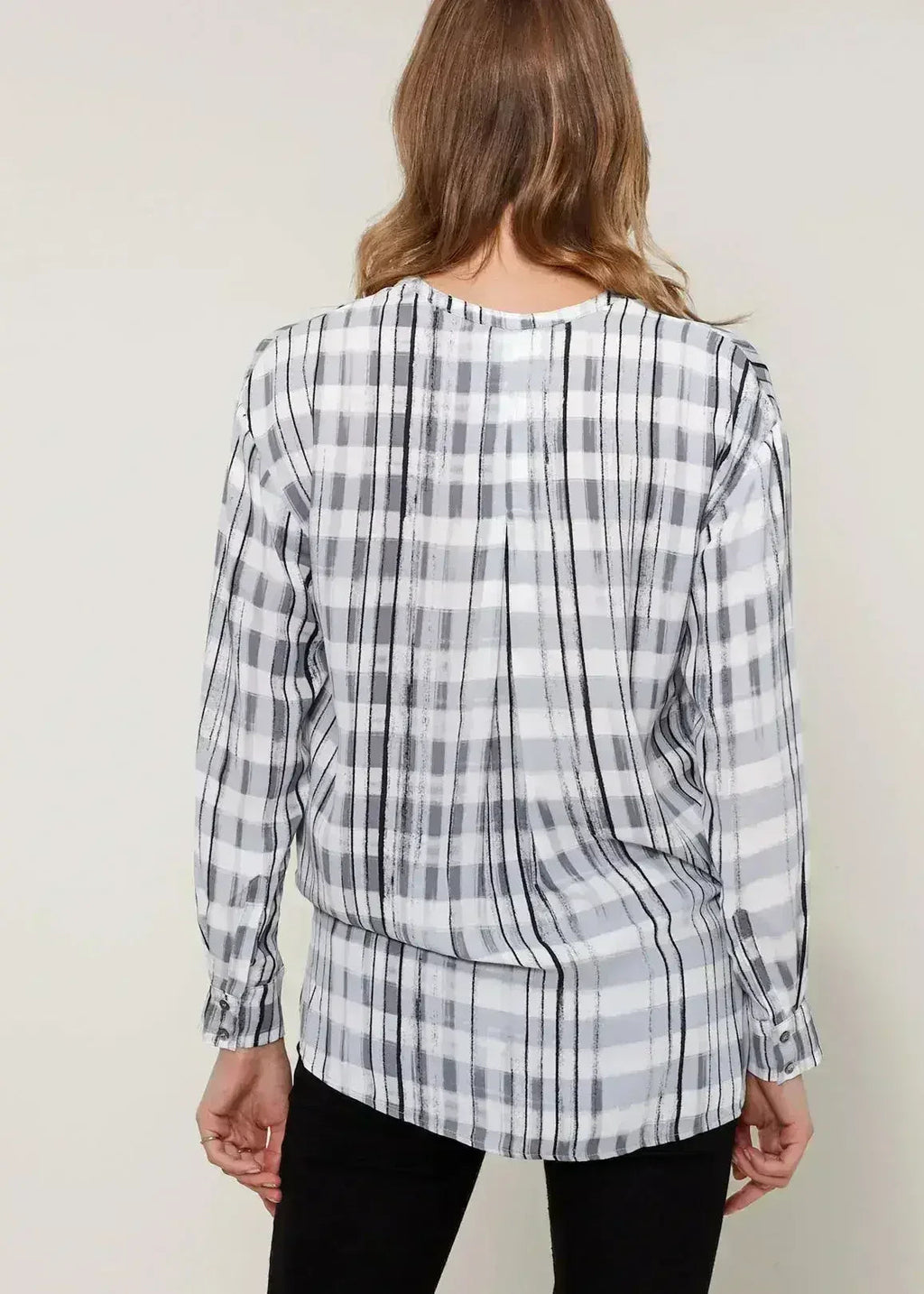 Printed Wrap Hem Checked Blouse | Femstylo - SJB-DIAMOND ELITES