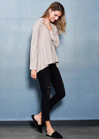 Women's Crewneck Hi-lo Top In Taupe - SJB-DIAMOND ELITES