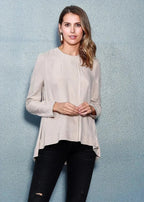 Women's Crewneck Hi-lo Top In Taupe - SJB-DIAMOND ELITES