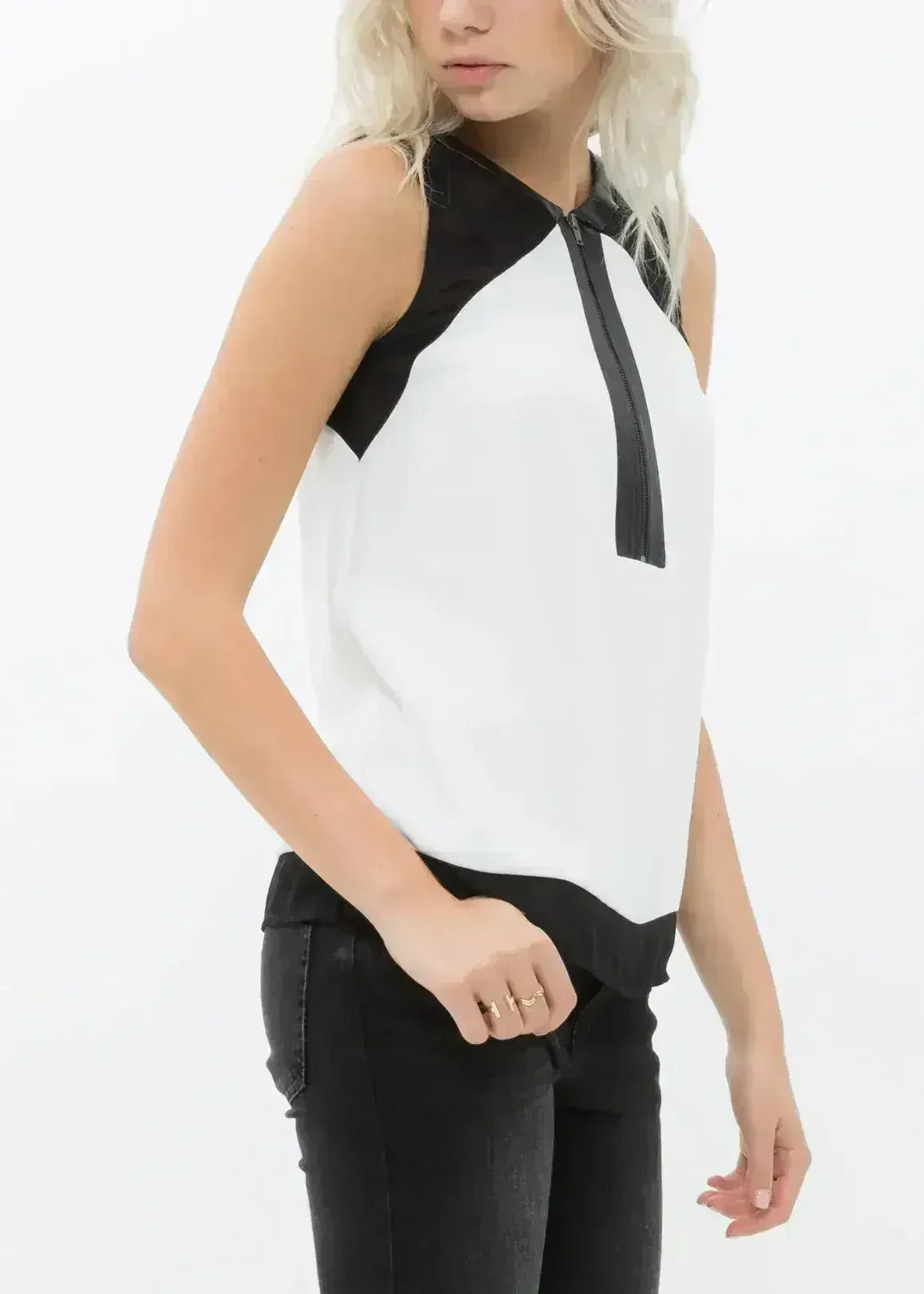 Women's Sleeveless Cut Block Zip Top - SJB-DIAMOND ELITES
