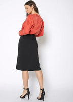 Women's Zip Up Slit Hem Midi Skirt