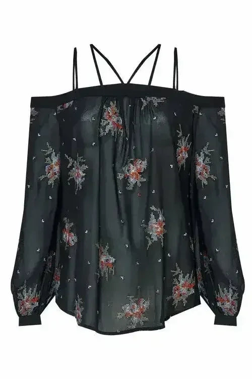 Off Shoulder Embroidery Print Blouse in Black | Femstylo - SJB-DIAMOND ELITES
