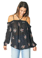 Off Shoulder Embroidery Print Blouse in Black | Femstylo - SJB-DIAMOND ELITES