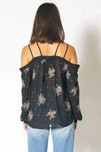Off Shoulder Embroidery Print Blouse in Black | Femstylo - SJB-DIAMOND ELITES