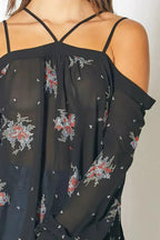 Off Shoulder Embroidery Print Blouse in Black | Femstylo - SJB-DIAMOND ELITES