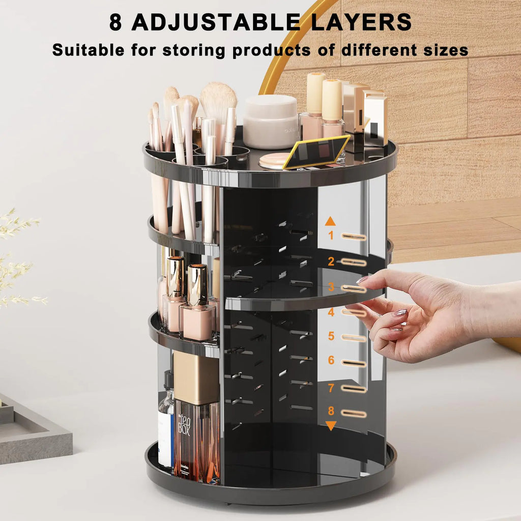 Rotating Makeup Organizer for Vanity, 360 Spinning Skincare Organizers with Adjustable Trays, Make Up Desk Storage Carousel Rack, Cosmetic Display Cases for Dresser Bathroom Countertop Black Pi-Mart
