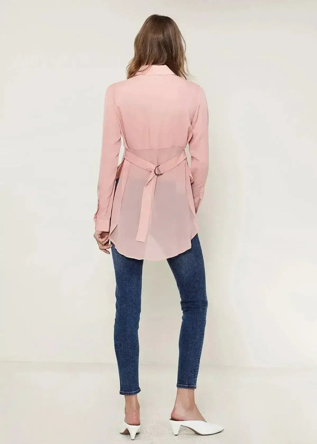 Women's Belted Hi-lo Blouse In Peach Apricot | Femstylo - SJB-DIAMOND ELITES