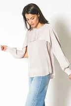 Long Open Sleeve Blouse in Pink Chiffon | Femstylo - SJB-DIAMOND ELITES