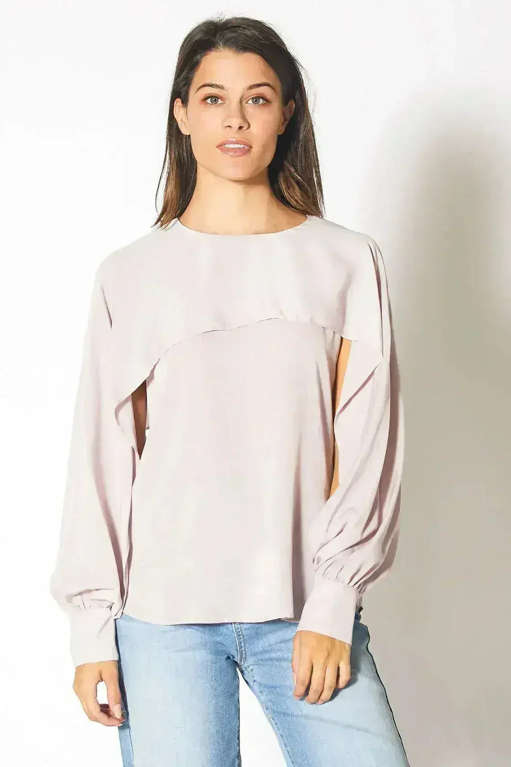 Long Open Sleeve Blouse in Pink Chiffon | Femstylo - SJB-DIAMOND ELITES