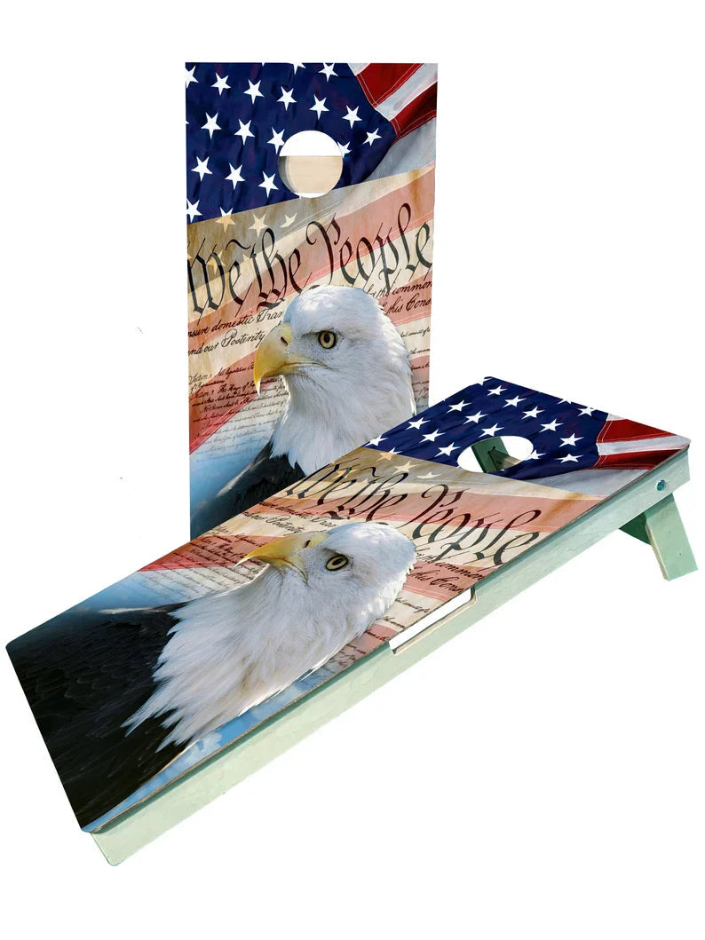We the people flag with eagle cornhole set blastcornhole