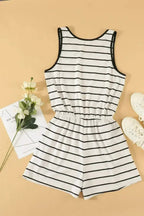 Whit Black Striped Sleeveless Lounging Romper