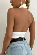 White Cross Front Halter Neck Underbust Top - SJB-DIAMOND ELITES