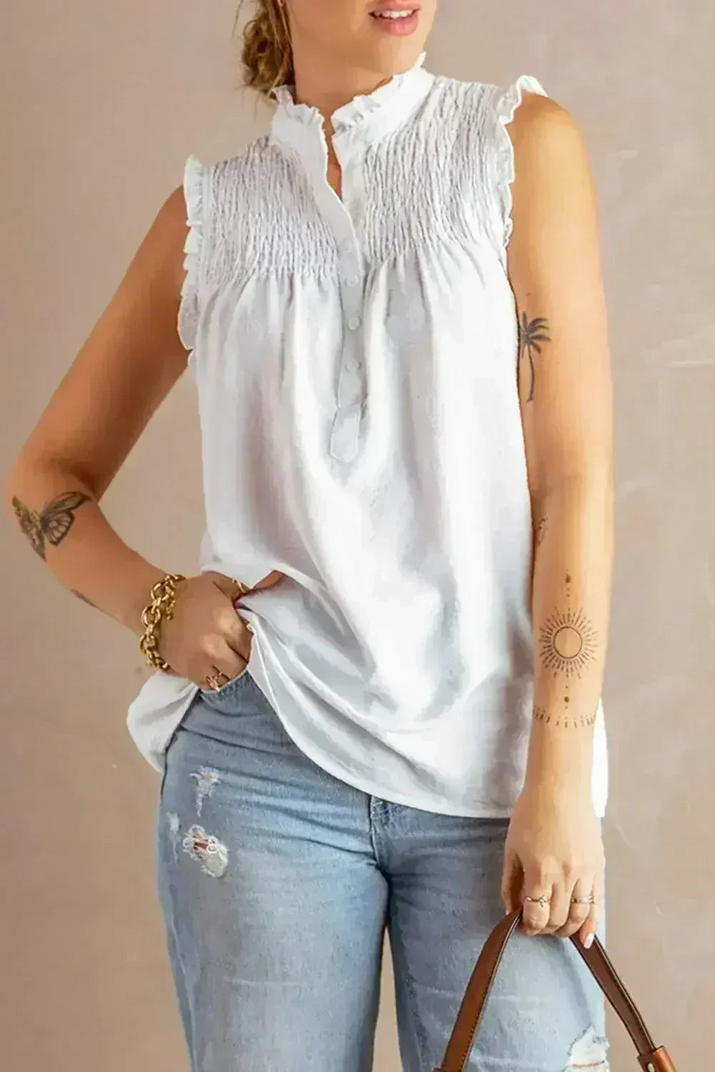 White Mock Neck Tank Top - SJB-DIAMOND ELITES