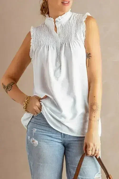 White Mock Neck Tank Top - SJB-DIAMOND ELITES