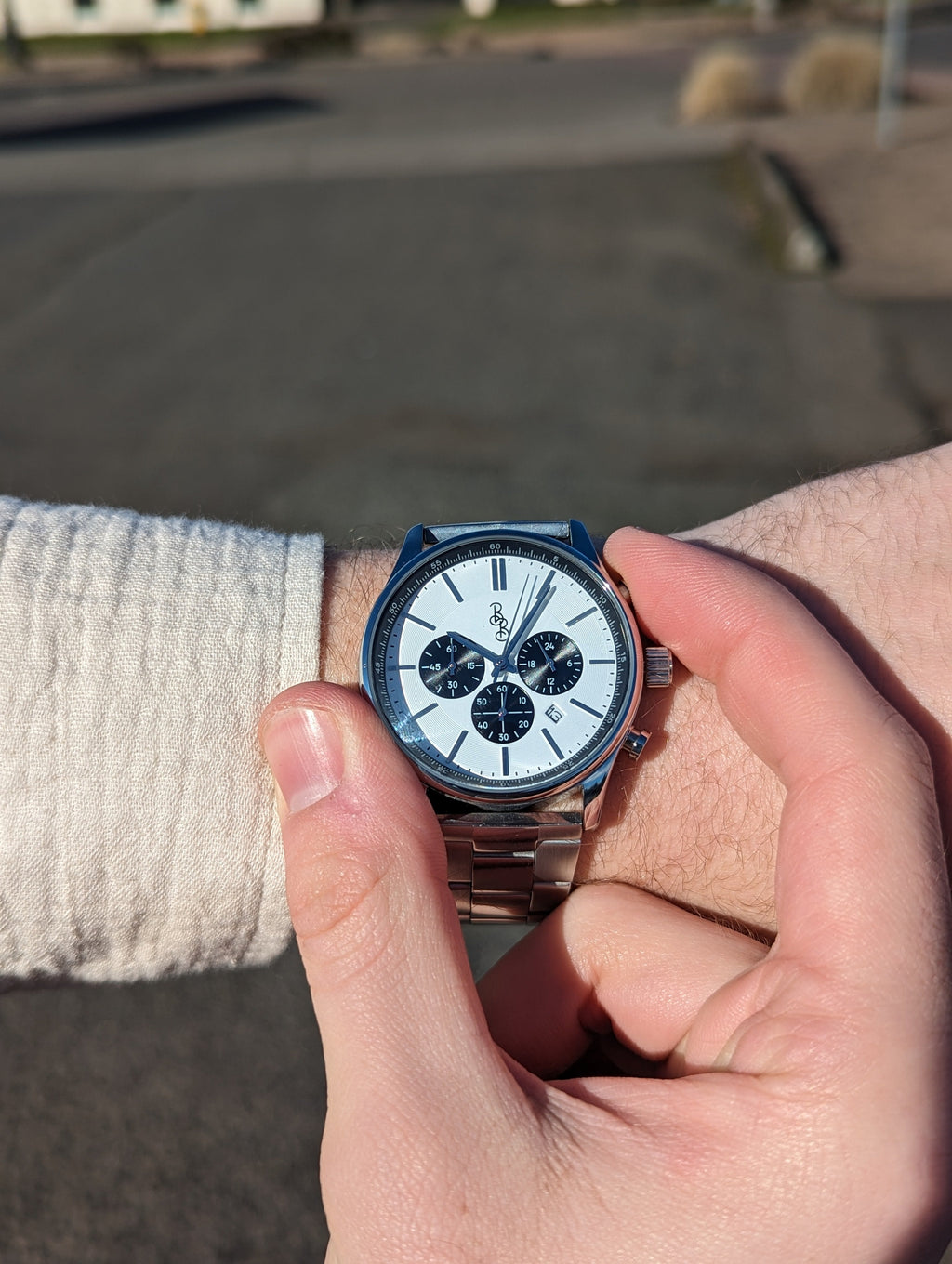 White and Black Chronograph The Beyond Boring Watch Company