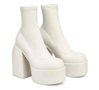Winter Boots Lady Boots-Women Shoes Zipper Luxury Designer Rubber High Heel Ankle Fashion Rome Solid PU Basic Square Toe - SJB-DIAMOND ELITES