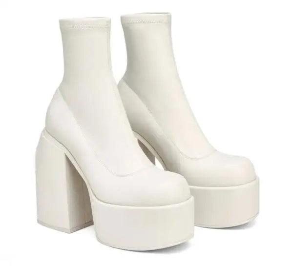 Winter Boots Lady Boots-Women Shoes Zipper Luxury Designer Rubber High Heel Ankle Fashion Rome Solid PU Basic Square Toe - SJB-DIAMOND ELITES