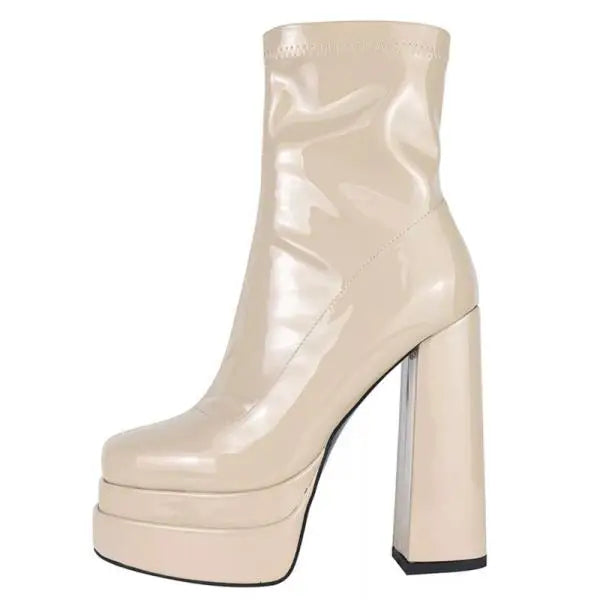 Winter Boots Lady Boots-Women Shoes Zipper Luxury Designer Rubber High Heel Ankle Fashion Rome Solid PU Basic Square Toe - SJB-DIAMOND ELITES