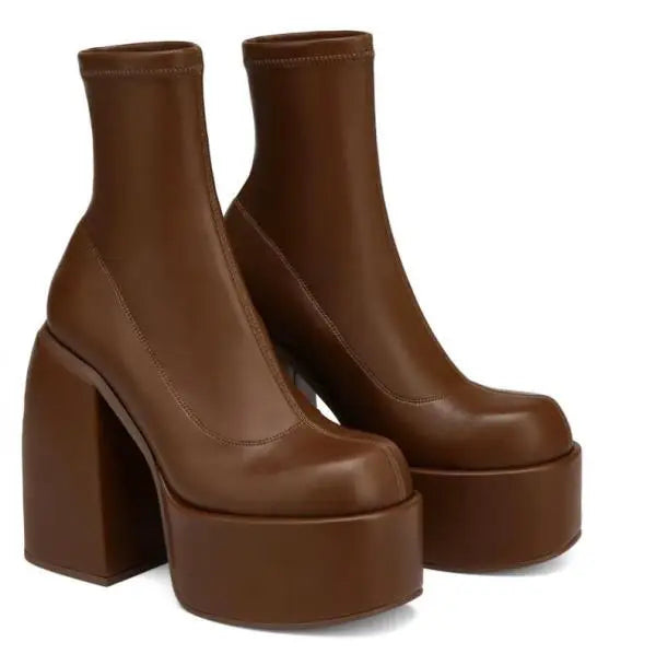 Winter Boots Lady Boots-Women Shoes Zipper Luxury Designer Rubber High Heel Ankle Fashion Rome Solid PU Basic Square Toe - SJB-DIAMOND ELITES