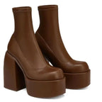 Winter Boots Lady Boots-Women Shoes Zipper Luxury Designer Rubber High Heel Ankle Fashion Rome Solid PU Basic Square Toe - SJB-DIAMOND ELITES
