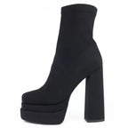 Winter Boots Lady Boots-Women Shoes Zipper Luxury Designer Rubber High Heel Ankle Fashion Rome Solid PU Basic Square Toe - SJB-DIAMOND ELITES