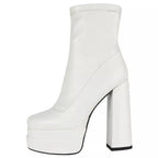 Winter Boots Lady Boots-Women Shoes Zipper Luxury Designer Rubber High Heel Ankle Fashion Rome Solid PU Basic Square Toe - SJB-DIAMOND ELITES