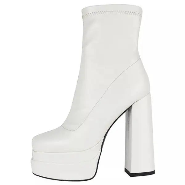 Winter Boots Lady Boots-Women Shoes Zipper Luxury Designer Rubber High Heel Ankle Fashion Rome Solid PU Basic Square Toe - SJB-DIAMOND ELITES