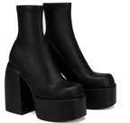 Winter Boots Lady Boots-Women Shoes Zipper Luxury Designer Rubber High Heel Ankle Fashion Rome Solid PU Basic Square Toe - SJB-DIAMOND ELITES