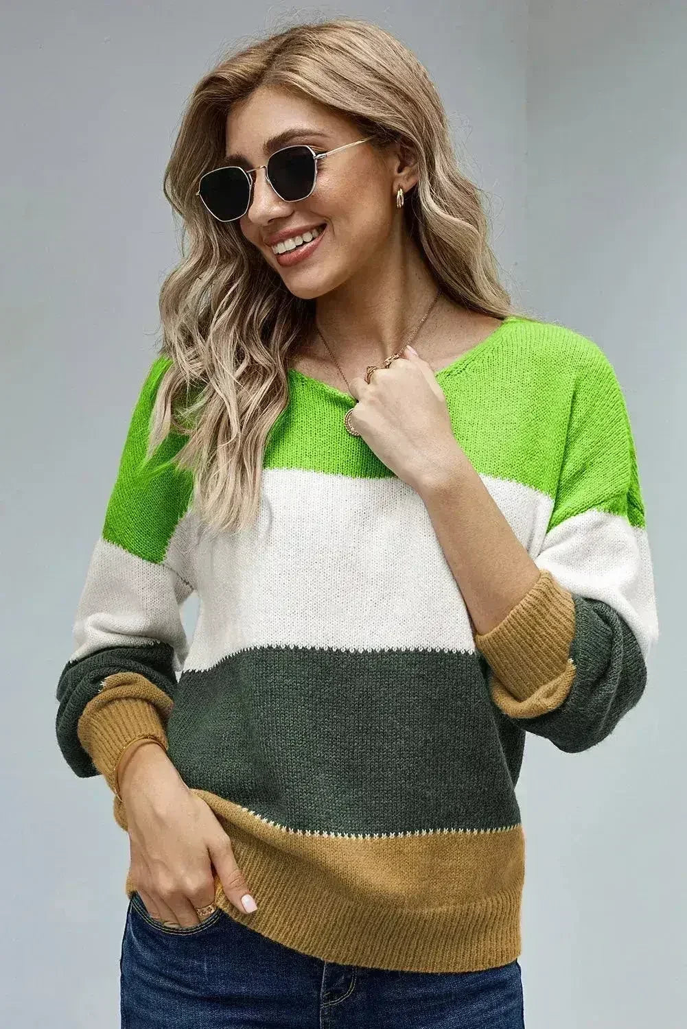 Winter Green Pullover Colorblock Sweater - SJB-DIAMOND ELITES