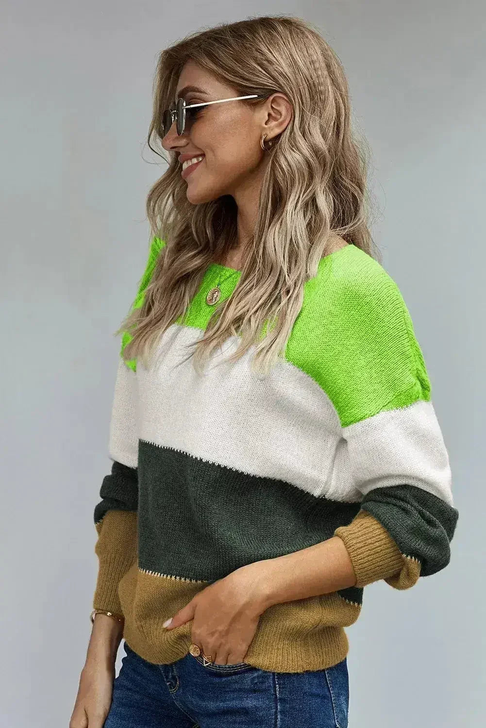 Winter Green Pullover Colorblock Sweater - SJB-DIAMOND ELITES
