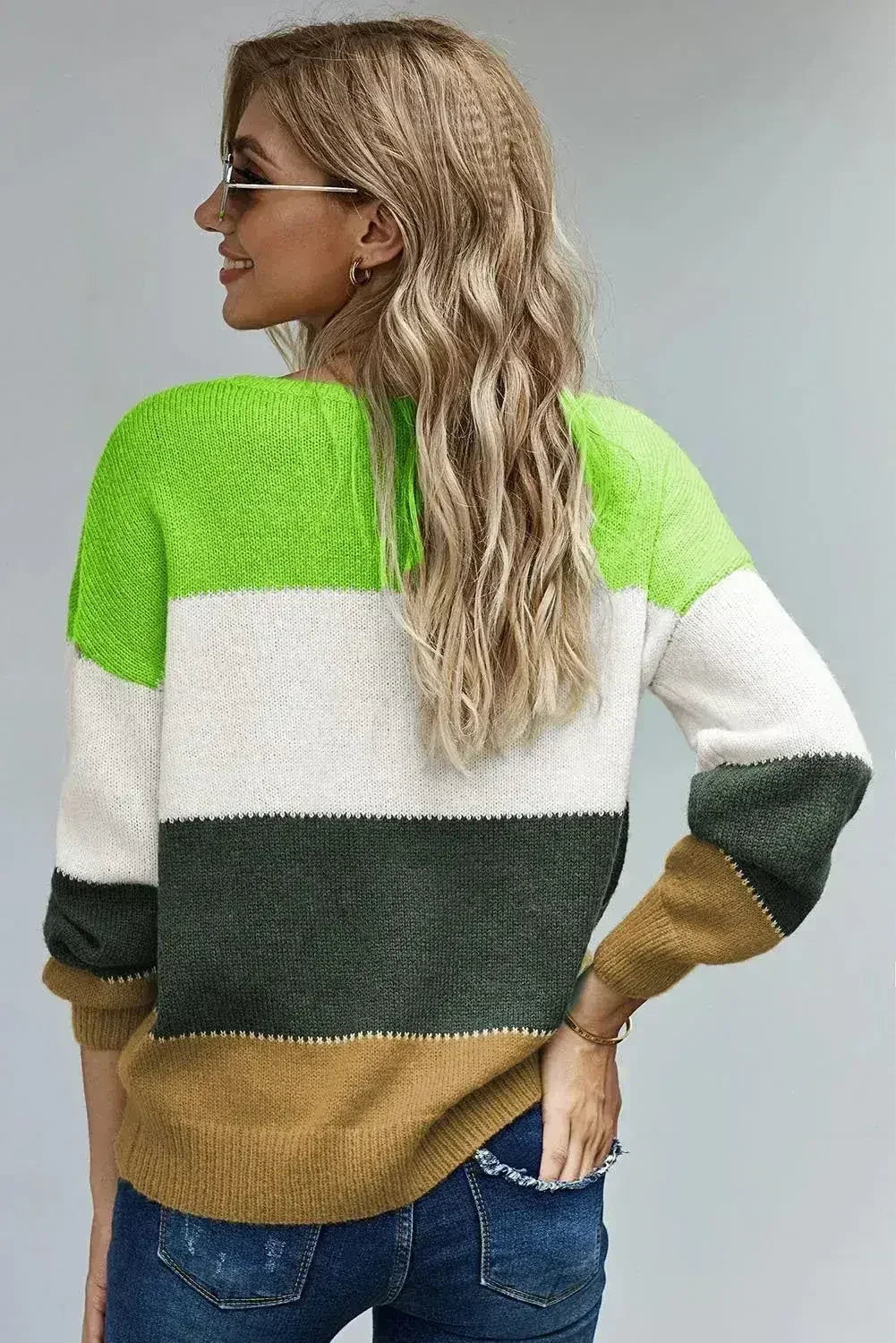 Winter Green Pullover Colorblock Sweater - SJB-DIAMOND ELITES