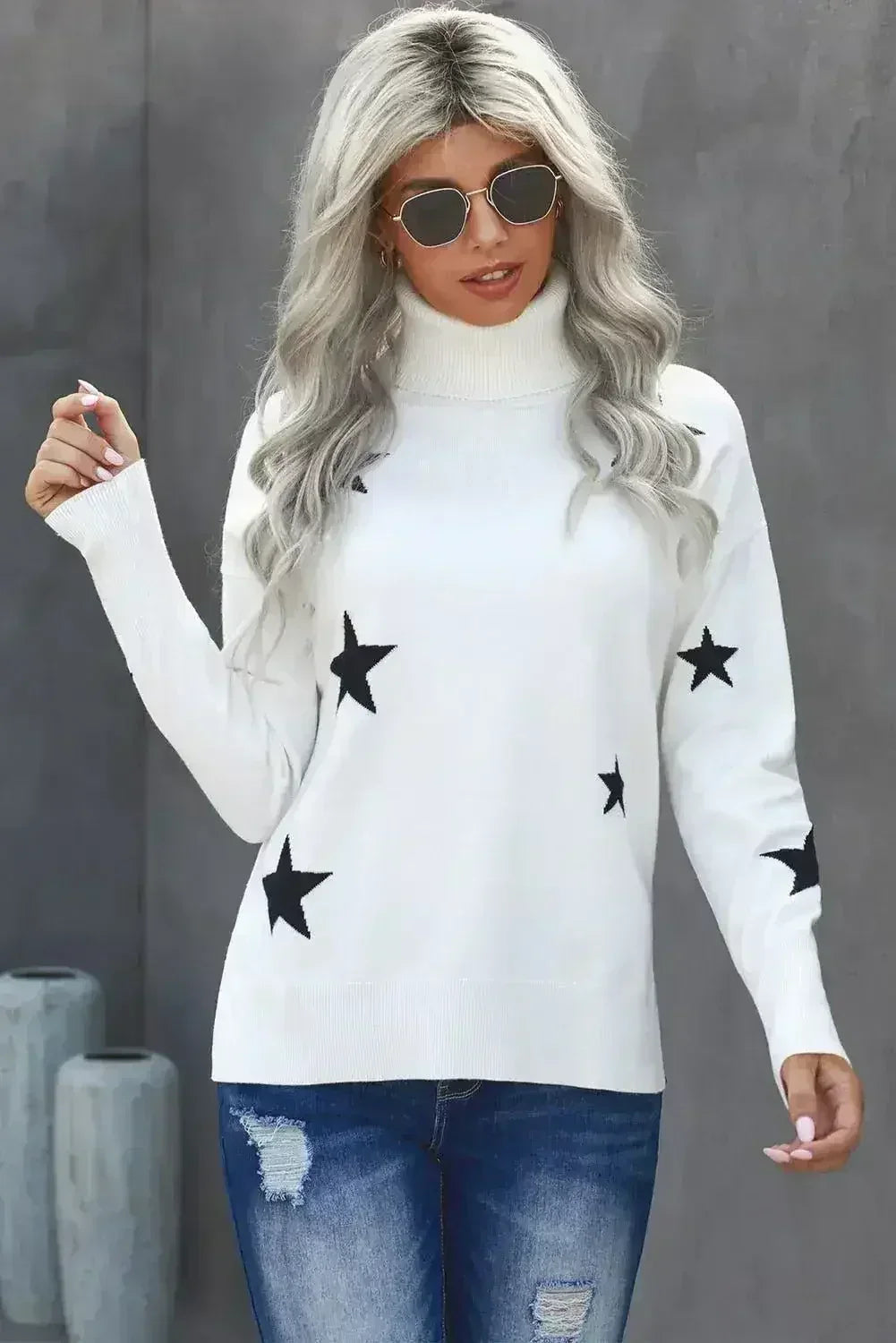 Turtleneck Star Print Sweater - SJB-DIAMOND ELITES
