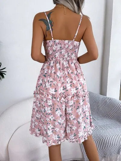 Printed Plunge Sleeve Cami Dress Pi-Mart