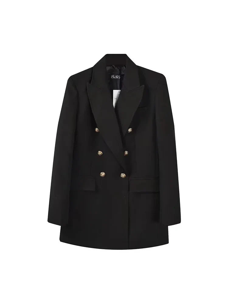 Women's Double Breasted Blazer - Vintage Long Sleeve Outerwear with Pockets - SJB-DIAMOND ELITES