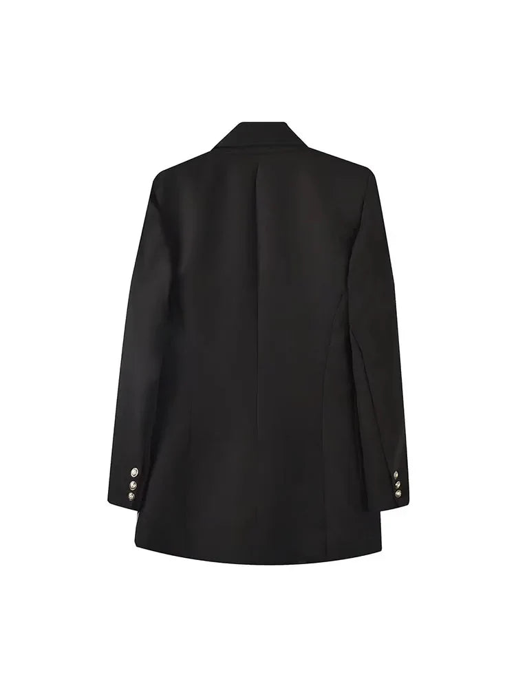 Women's Double Breasted Blazer - Vintage Long Sleeve Outerwear with Pockets - SJB-DIAMOND ELITES
