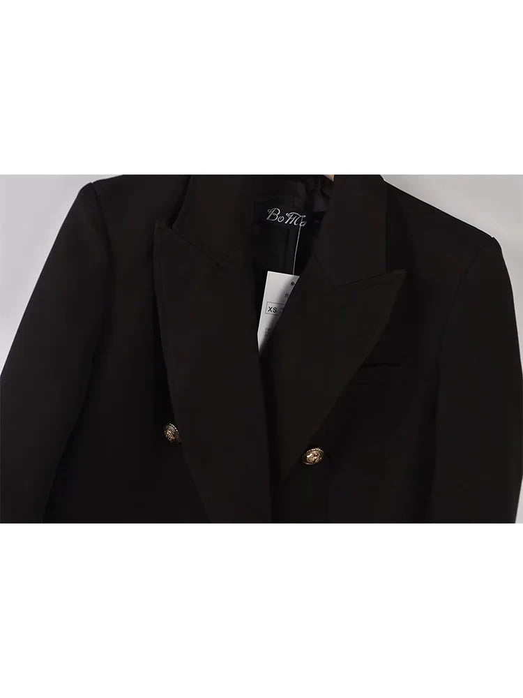 Women's Double Breasted Blazer - Vintage Long Sleeve Outerwear with Pockets - SJB-DIAMOND ELITES