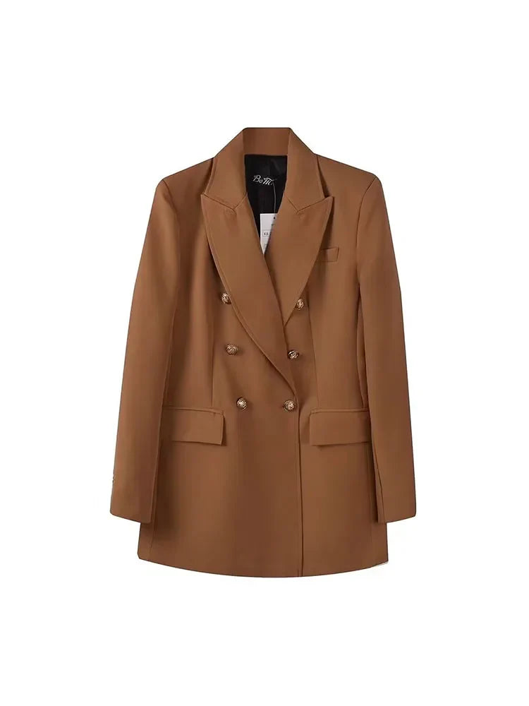 Women's Double Breasted Blazer - Vintage Long Sleeve Outerwear with Pockets - SJB-DIAMOND ELITES