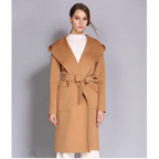 Women's Double-Sided Cashmere Wool Coat - Long Hooded Buttonless Mid-Length Coat with Lace-Up Design - SJB-DIAMOND ELITES