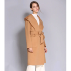 Women's Double-Sided Cashmere Wool Coat - Long Hooded Buttonless Mid-Length Coat with Lace-Up Design - SJB-DIAMOND ELITES