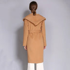Women's Double-Sided Cashmere Wool Coat - Long Hooded Buttonless Mid-Length Coat with Lace-Up Design - SJB-DIAMOND ELITES